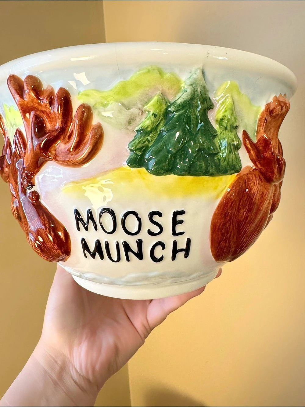 HARRY & DAVID Moose Munch Ceramic Bowl 9" 3D Moose Rustic Cabin Decor